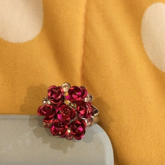 Bouquet of flowers silver tone vintage cocktail ring - Picture 1 of 2